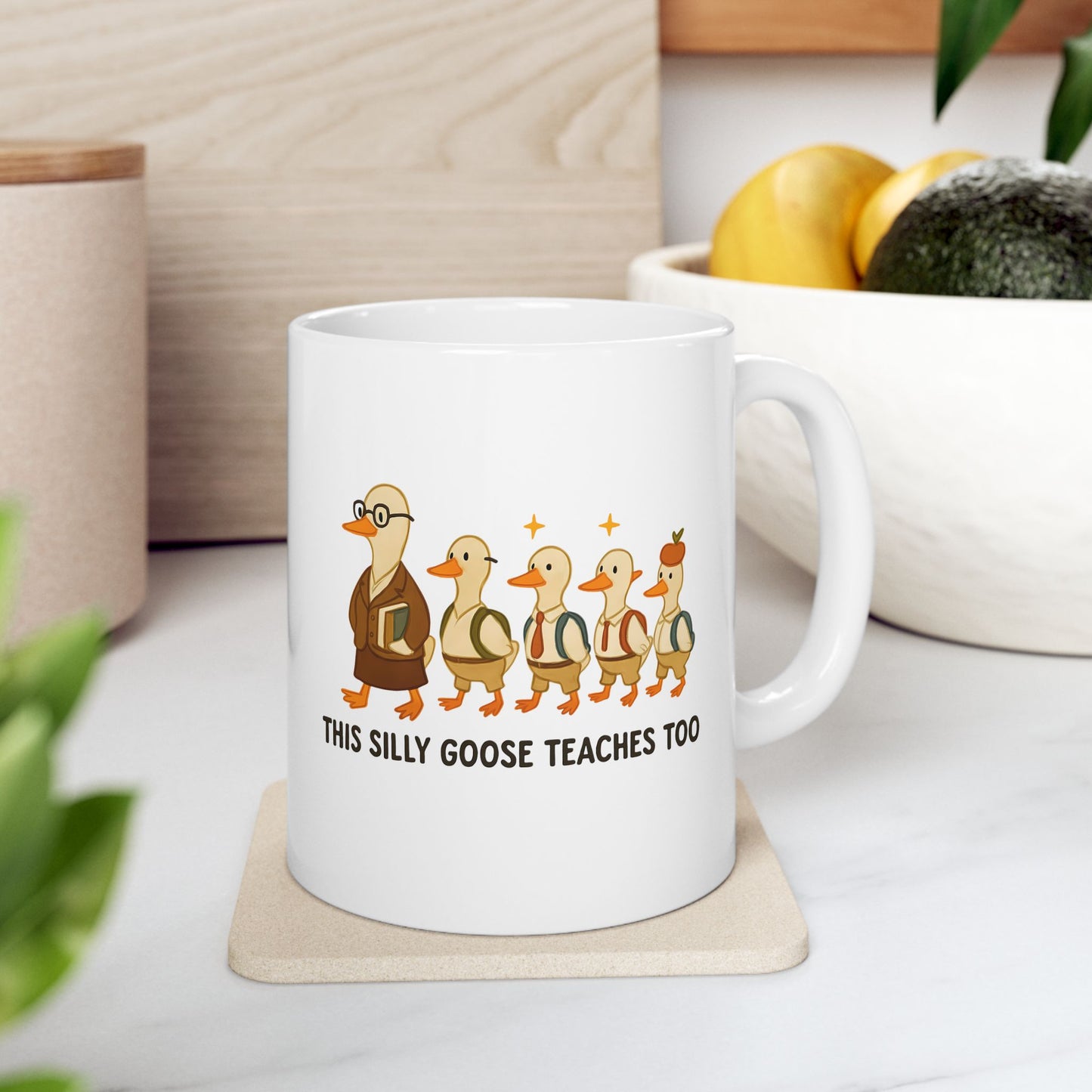 Silly goose Teacher's Ceramic Mug, Funny Gift for Educators, Cute Duck Design for Coffee Lovers, Perfect for Birthdays, Teacher Appreciation